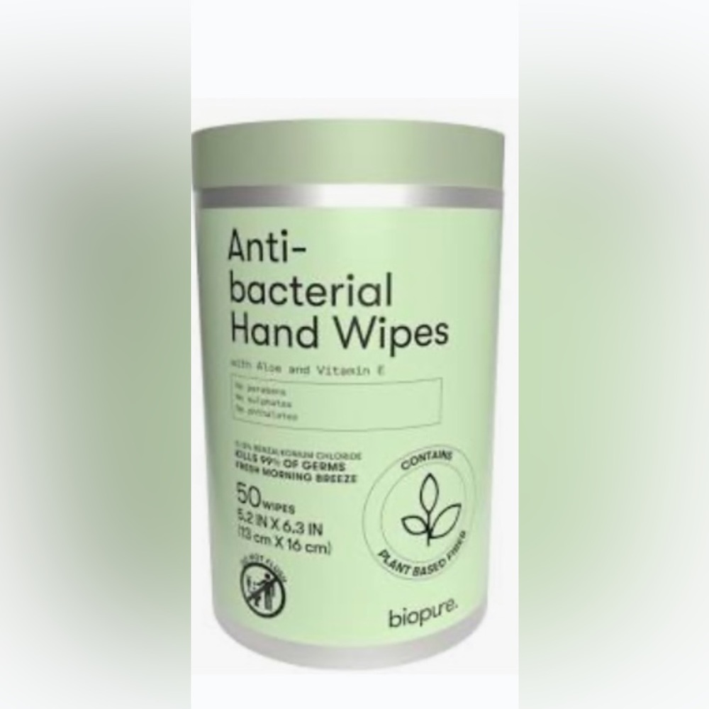 Plant Based Fiber Antibacterial Hand Wipes with Aloe and Vitamin E 50ct/Set 3pk